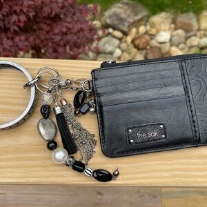 The Sak Black Leather Card Holder & Keychain Wristlet